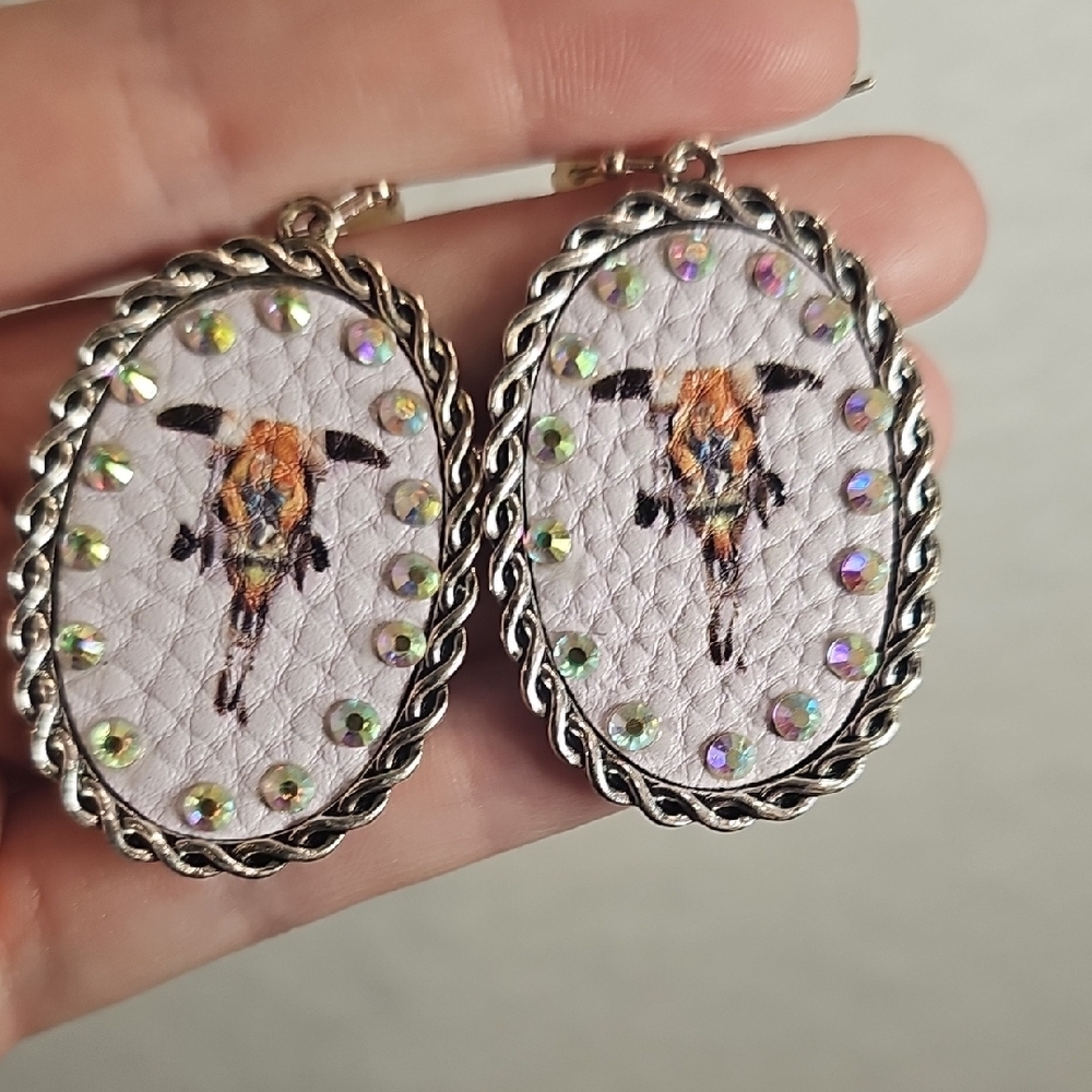 Cow Skull Earrings with Rhinestones